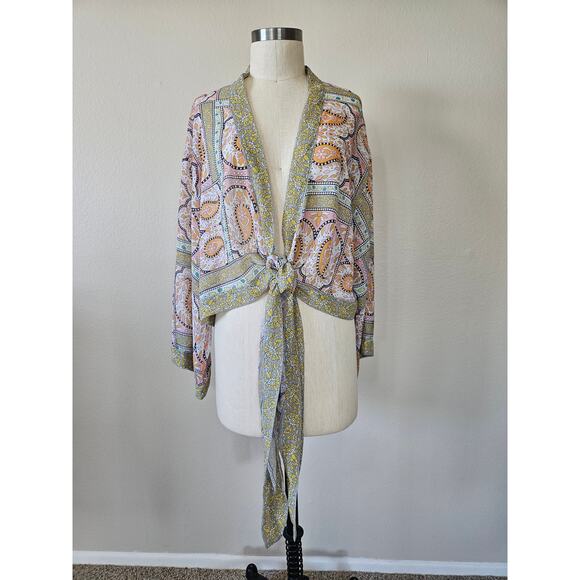 Anthropologie Sheer Tie Front Crop Kimono, One Size - Picture 4 of 10